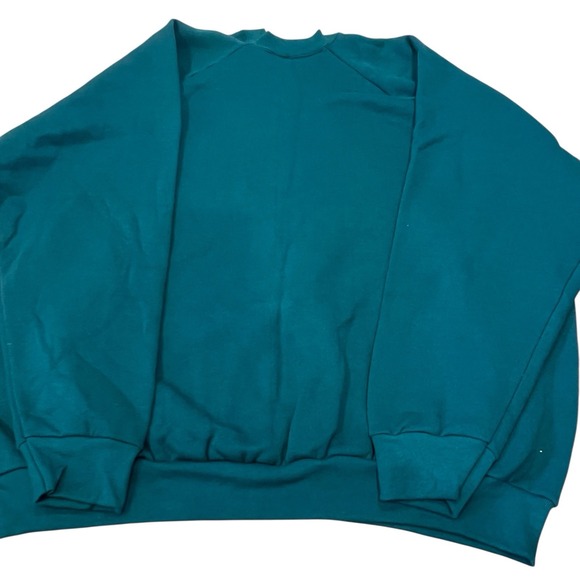 Vtg Fruit Of The Loom Raglan Sweatshirt 80s Teal Blue 90s Made USA NOS Blank 3XL - Picture 3 of 6